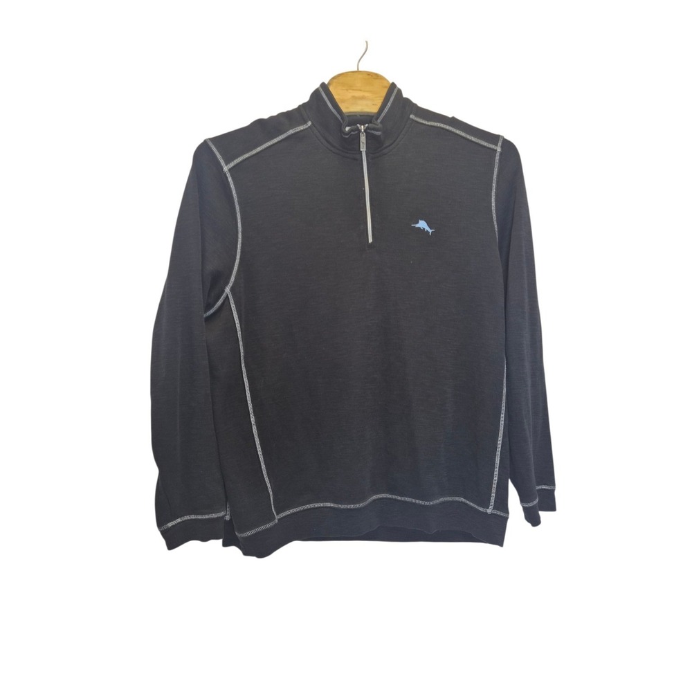 Tommy Bahama Sweater Mens Sizs 2XL Black Half Zip Pullover Embroider Tobago Bay - Picture 3 of 7